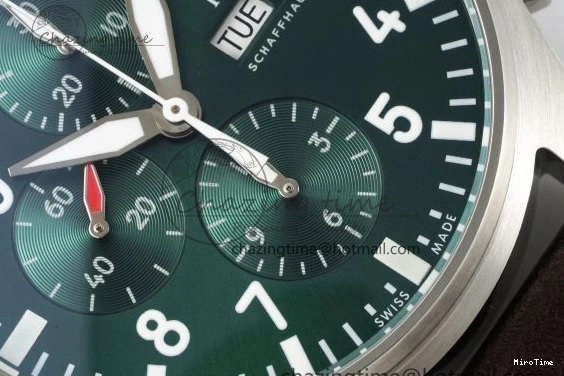 MIROTIME 0326 Bright Pilot Chrono SS AZF 1:1 Best Edition Green Dial on Brown Leather Strap A 7059